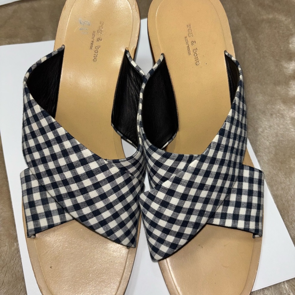 Rag & Bone Navy and White Slide Sandals